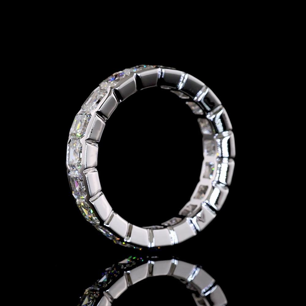 14K White Gold Eternity Band with Half-Bezel Set Asscher Cut Lab Diamonds - 4.31 Carat Total Weight (19 Stones, E-F Color, VS1 Clarity) - Covaloro Fine Jewelry