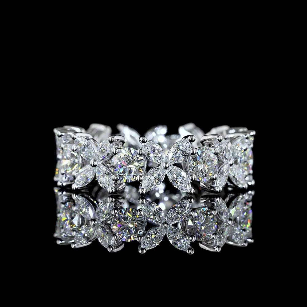 14K White Gold Eternity Band with Inclined Prong Set Marquise and Round Brilliant Lab Diamonds - 2.35 Carats Total Diamond Weight - Covaloro Fine Jewelry