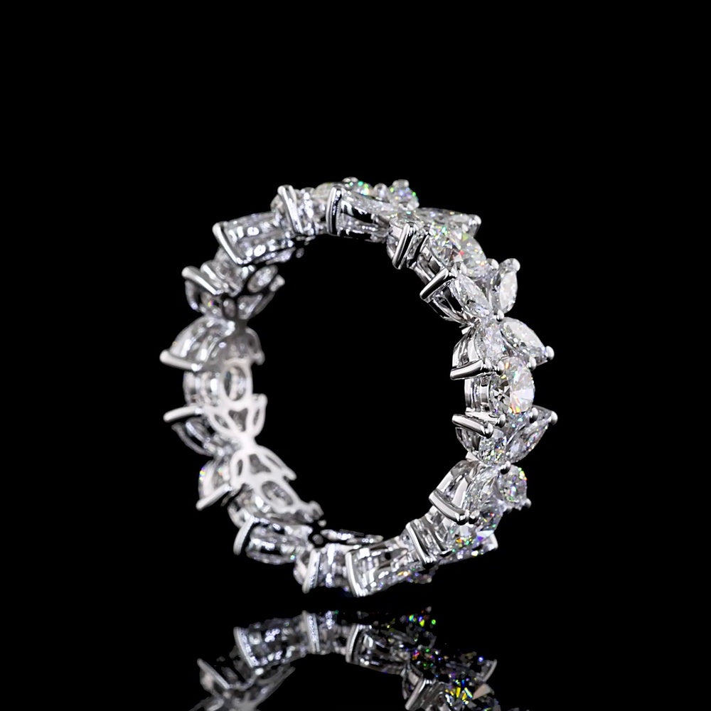 14K White Gold Eternity Band with Inclined Prong Set Marquise and Round Brilliant Lab Diamonds - 2.35 Carats Total Diamond Weight - Covaloro Fine Jewelry