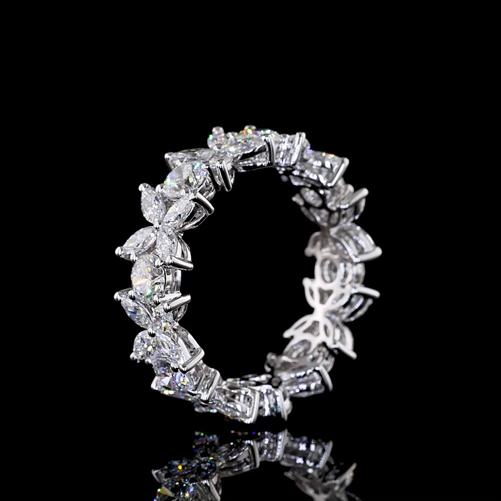 14K White Gold Eternity Band with Inclined Prong Set Marquise and Round Brilliant Lab Diamonds - 2.35 Carats Total Diamond Weight - Covaloro Fine Jewelry