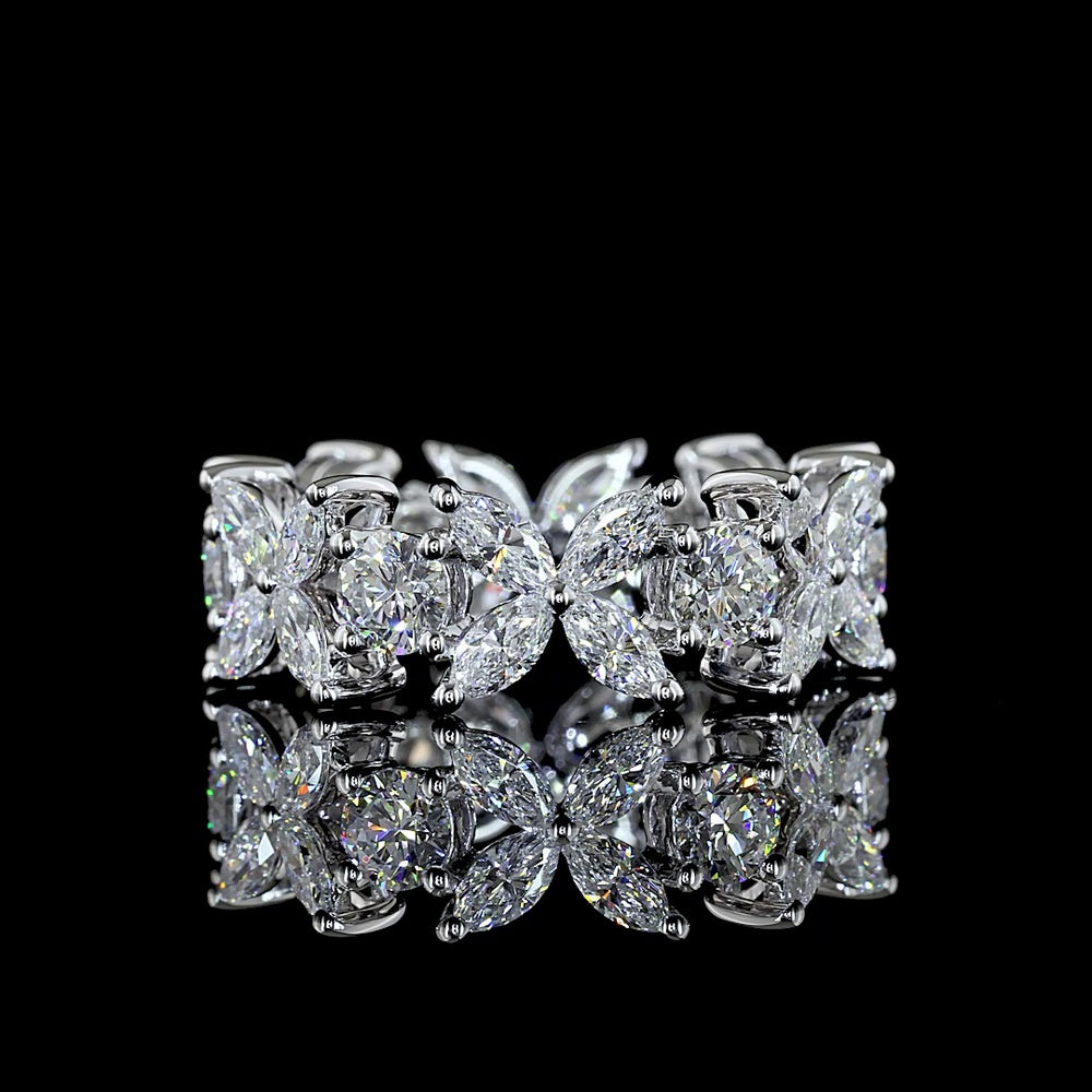 14K White Gold Eternity Band with Inclined Prong Set Round and Marquise Cut Lab Diamonds - 2.58 Carat Total Diamond Weight - Covaloro Fine Jewelry
