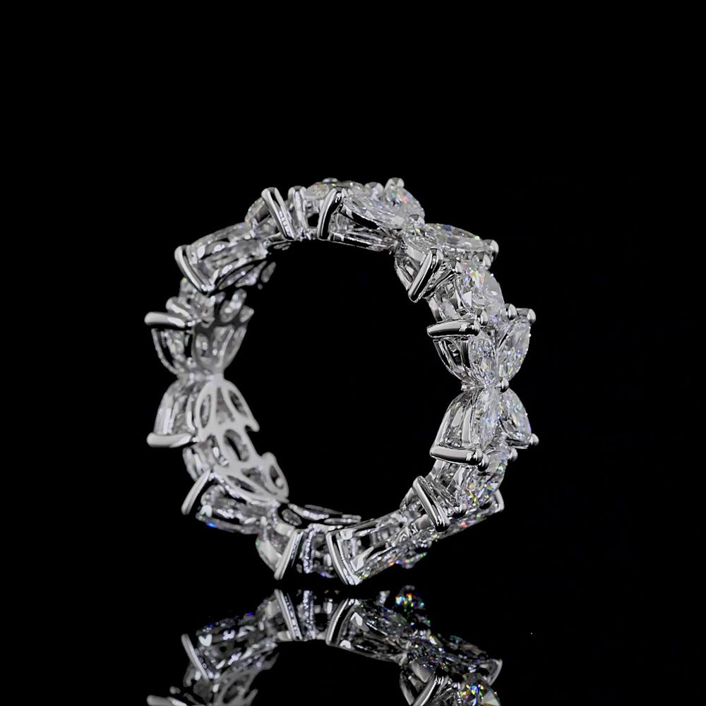 14K White Gold Eternity Band with Inclined Prong Set Round and Marquise Cut Lab Diamonds - 2.58 Carat Total Diamond Weight - Covaloro Fine Jewelry
