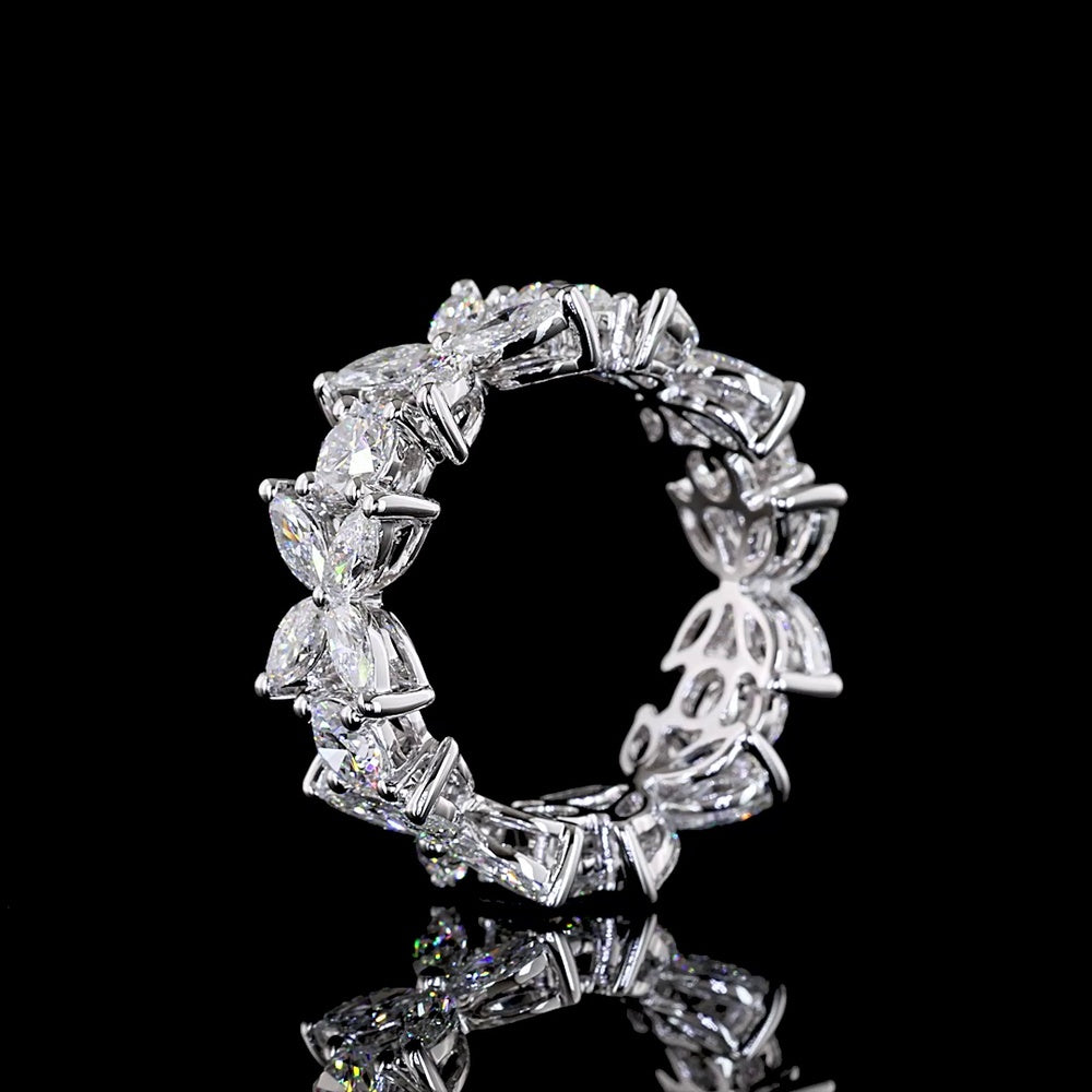 14K White Gold Eternity Band with Inclined Prong Set Round and Marquise Cut Lab Diamonds - 2.58 Carat Total Diamond Weight - Covaloro Fine Jewelry