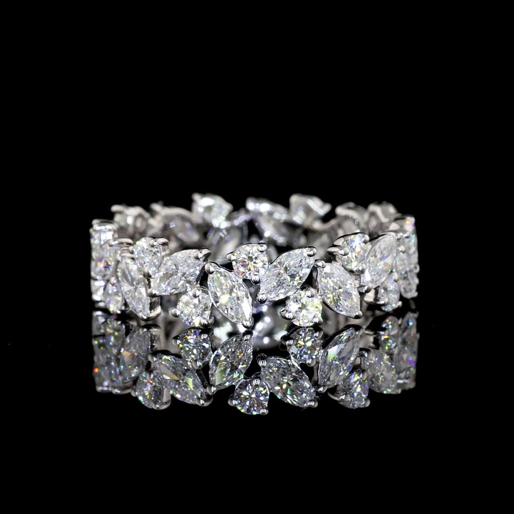14K White Gold Eternity Band with Inclined Setting Marquise and Brilliant Cut Lab Diamonds - 1.68 Carats Total Diamond Weight - Covaloro Fine Jewelry