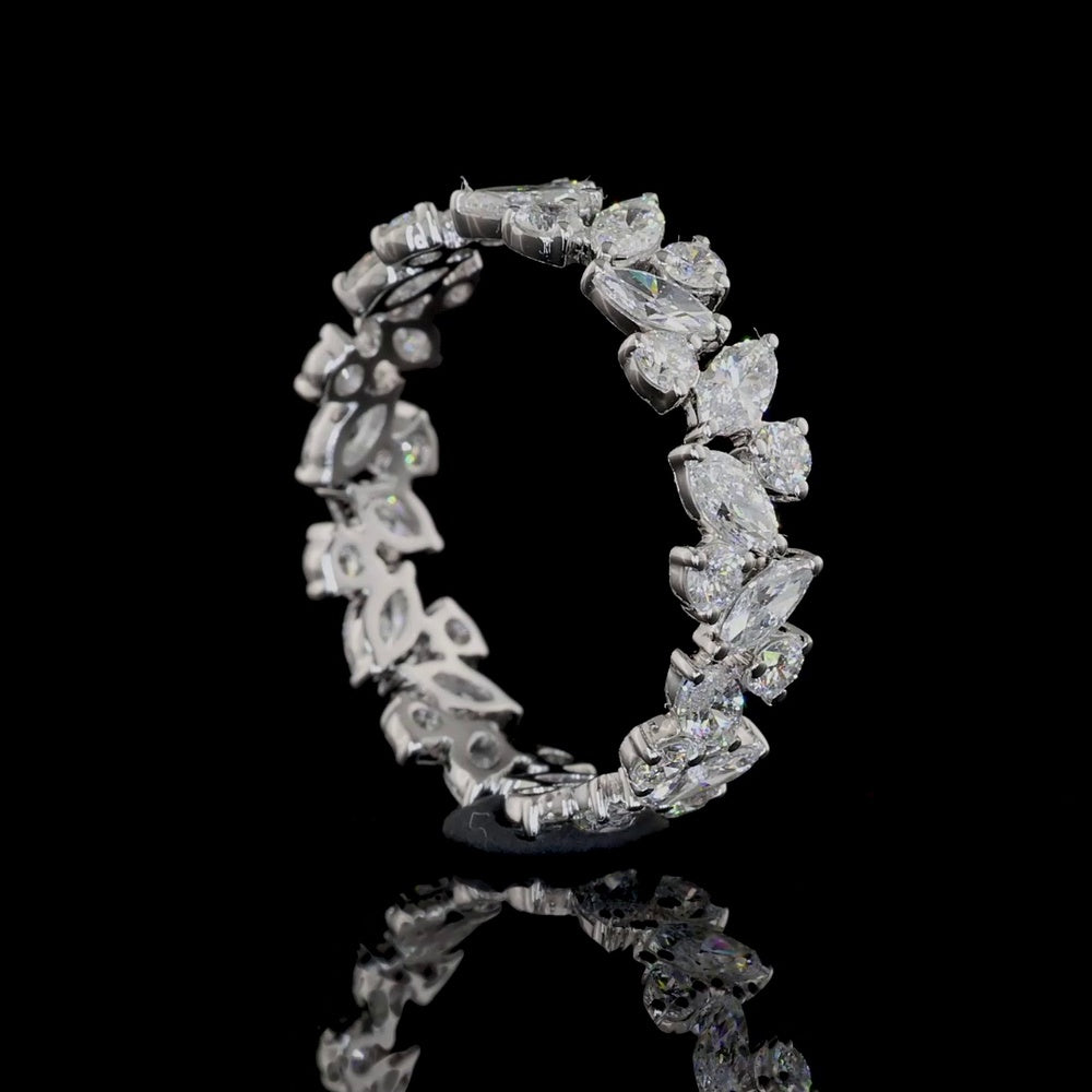 14K White Gold Eternity Band with Inclined Setting Marquise and Brilliant Cut Lab Diamonds - 1.68 Carats Total Diamond Weight - Covaloro Fine Jewelry