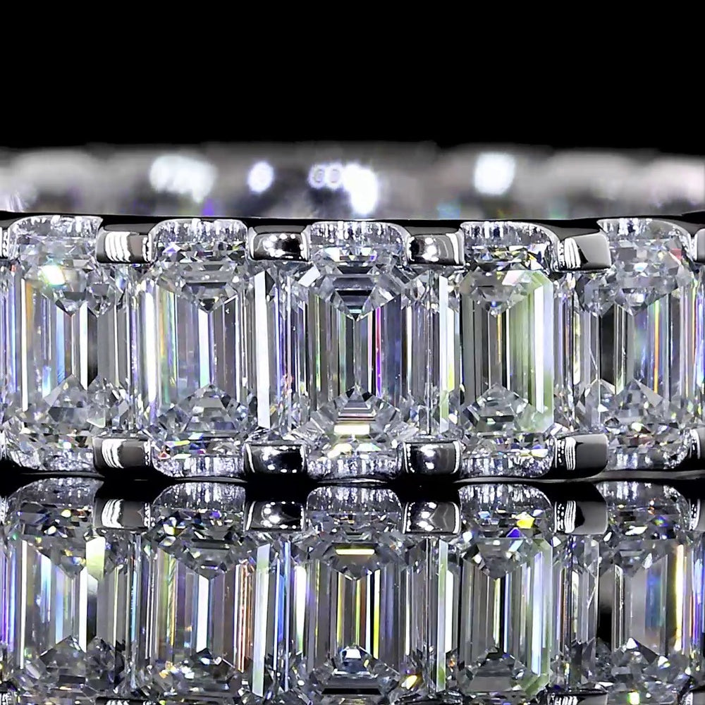 14K White Gold Eternity Band with Micro-Pave Set Emerald Cut Lab Diamonds - 2.79 Carats Total Weight - Covaloro Fine Jewelry