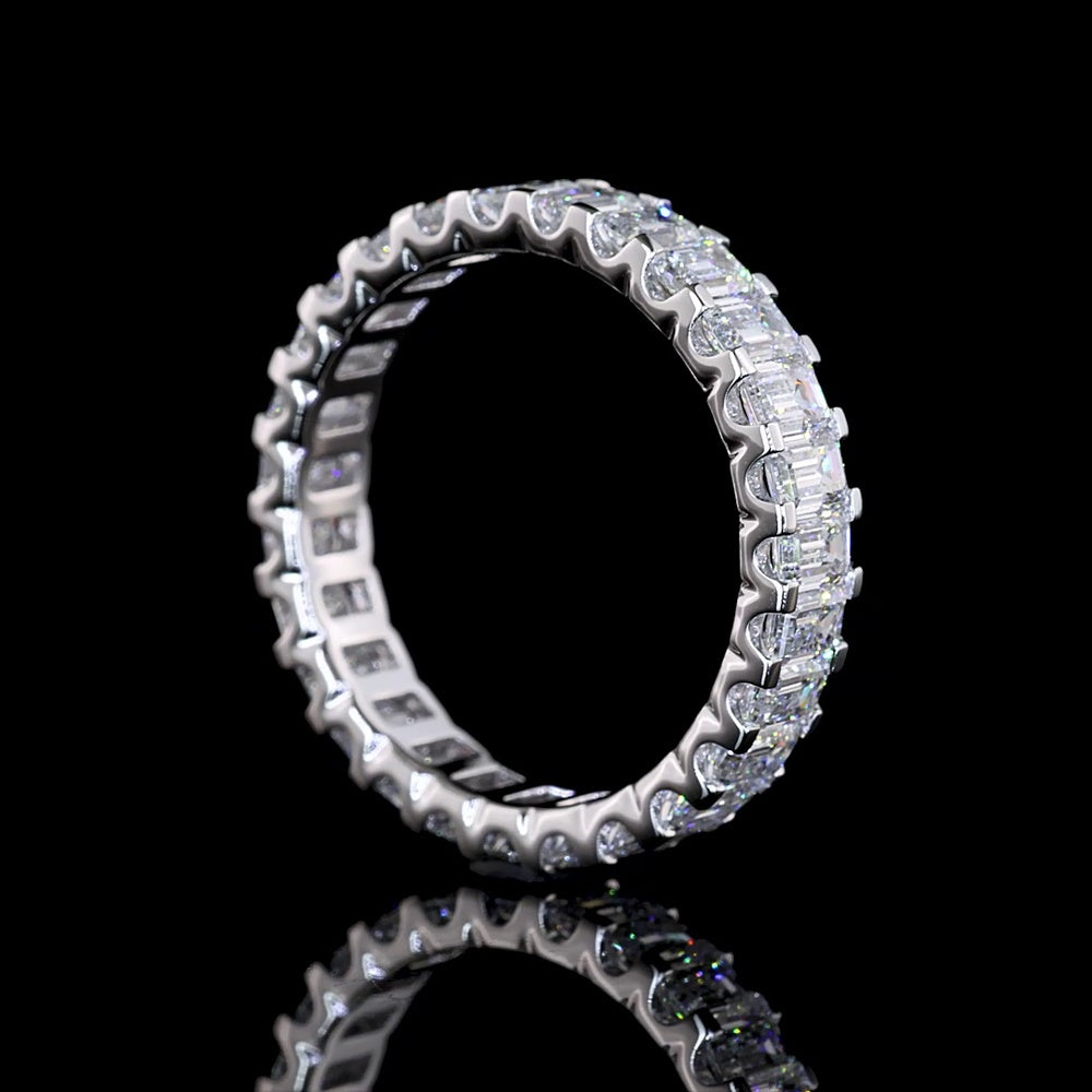 14K White Gold Eternity Band with Micro-Pave Set Emerald Cut Lab Diamonds - 2.79 Carats Total Weight - Covaloro Fine Jewelry
