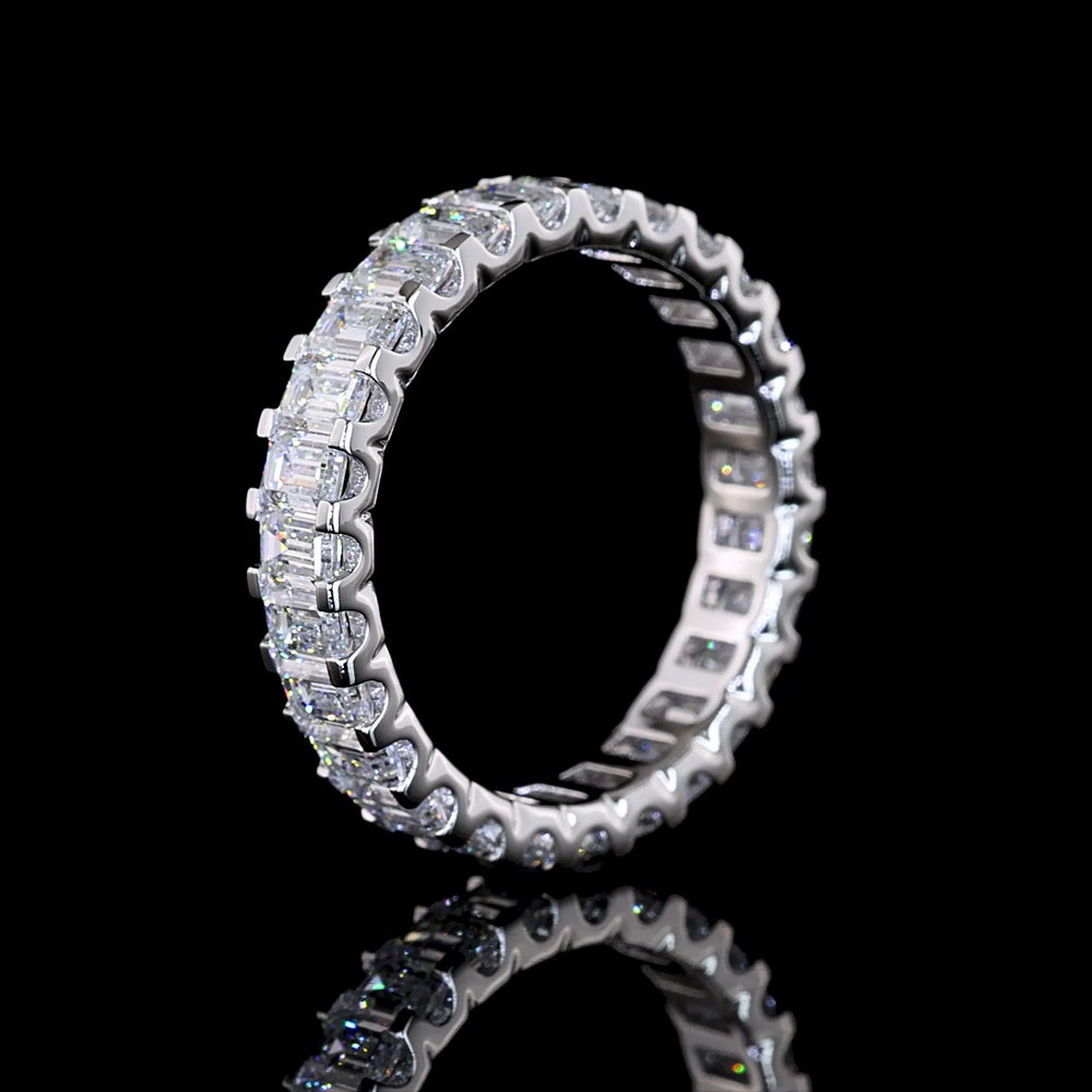 14K White Gold Eternity Band with Micro-Pave Set Emerald Cut Lab Diamonds - 2.79 Carats Total Weight - Covaloro Fine Jewelry