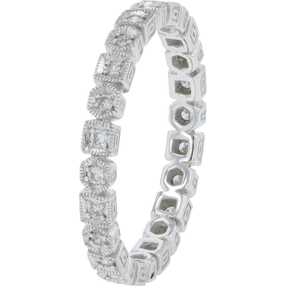 14K White Gold Eternity Band with Milgrain Bezel Set Round Diamonds by Coast Diamond - 0.25 Carats Total Diamond Weight
