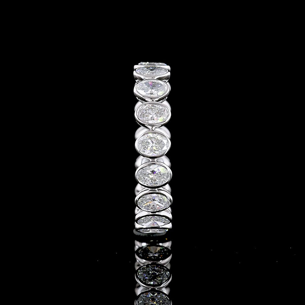 14K White Gold Eternity Band with North-South Bezel Set Oval Cut Lab Diamonds - 2.65 Carat Total Weight - Covaloro Fine Jewelry