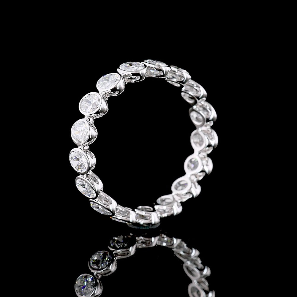14K White Gold Eternity Band with North-South Bezel Set Oval Cut Lab Diamonds - 2.65 Carat Total Weight - Covaloro Fine Jewelry