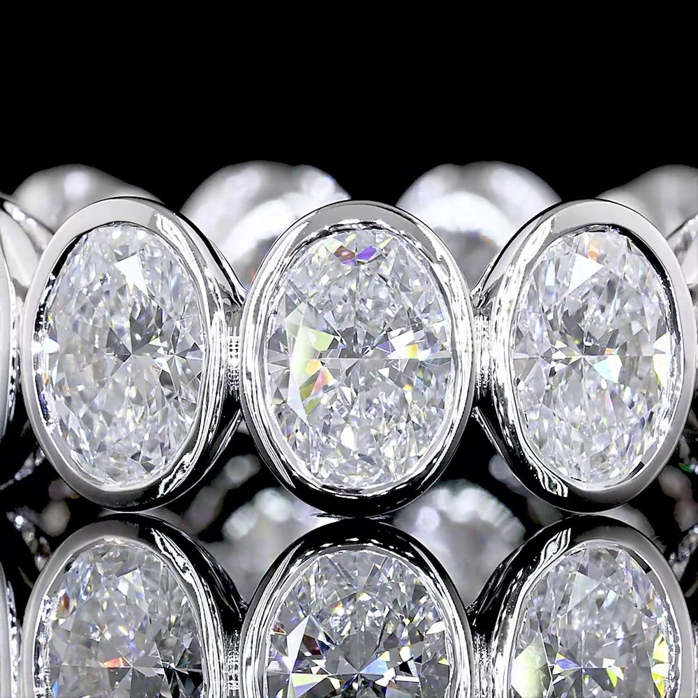 14K White Gold Eternity Band with North-South Bezel Set Oval Cut Lab Diamonds - 5.12 Carats Total Diamond Weight - Covaloro Fine Jewelry