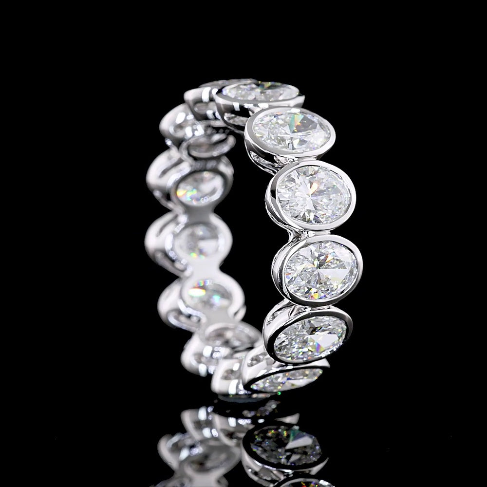 14K White Gold Eternity Band with North-South Bezel Set Oval Cut Lab Diamonds - 5.12 Carats Total Diamond Weight - Covaloro Fine Jewelry