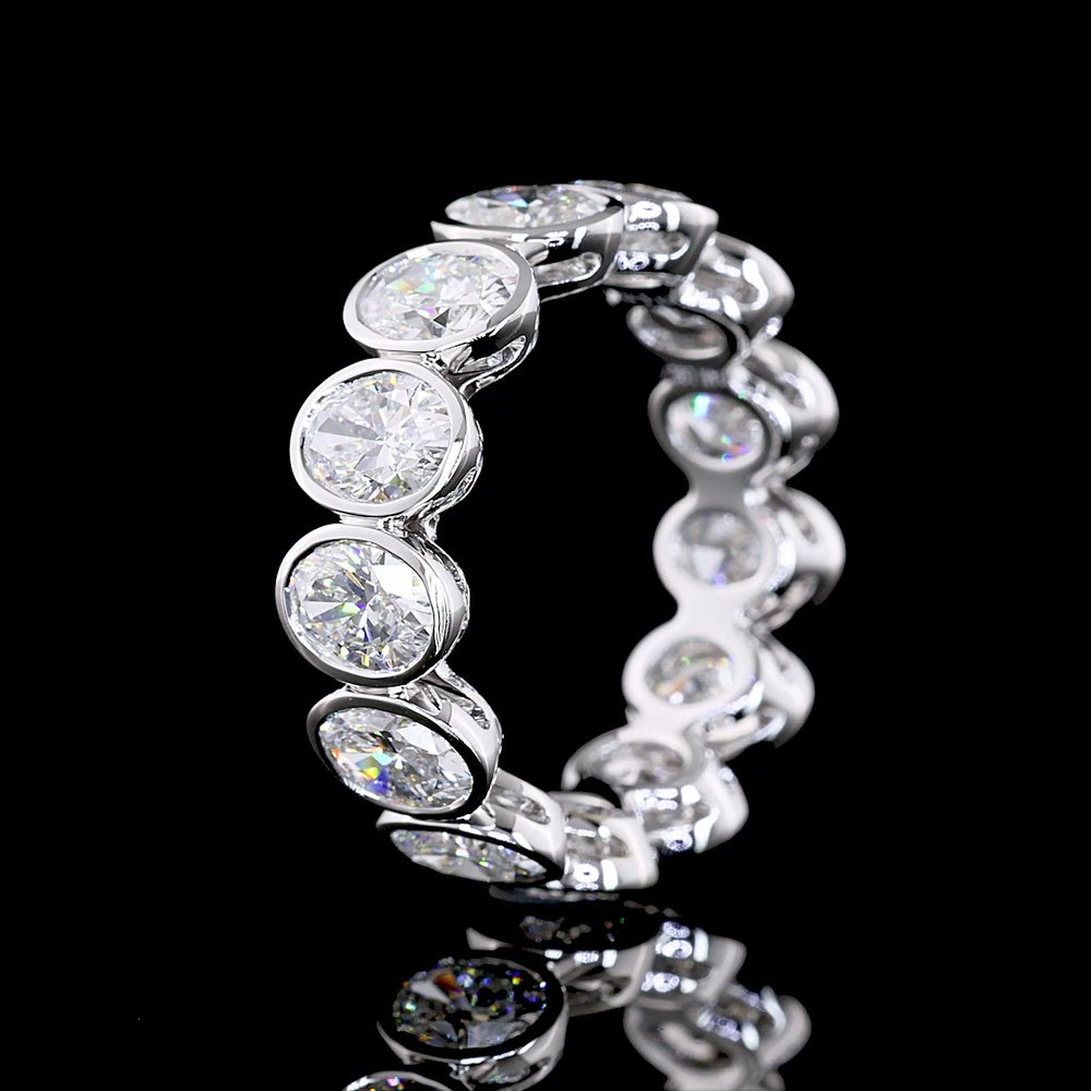 14K White Gold Eternity Band with North-South Bezel Set Oval Cut Lab Diamonds - 5.12 Carats Total Diamond Weight - Covaloro Fine Jewelry
