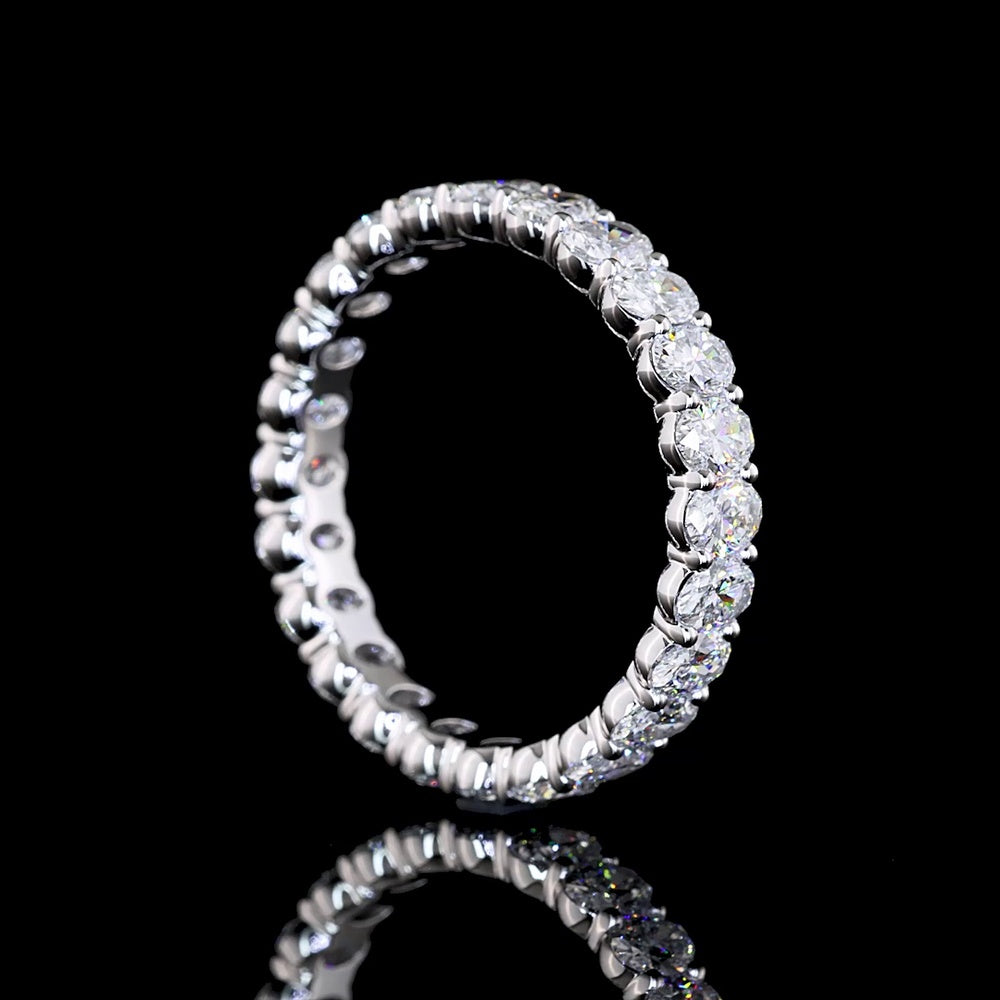 14K White Gold Eternity Band with North-South Oval Cut Lab Diamonds - 2.32 Carat Total Weight, E-F Color VS Clarity, 24 Stones in Prong Setting - Covaloro Fine Jewelry
