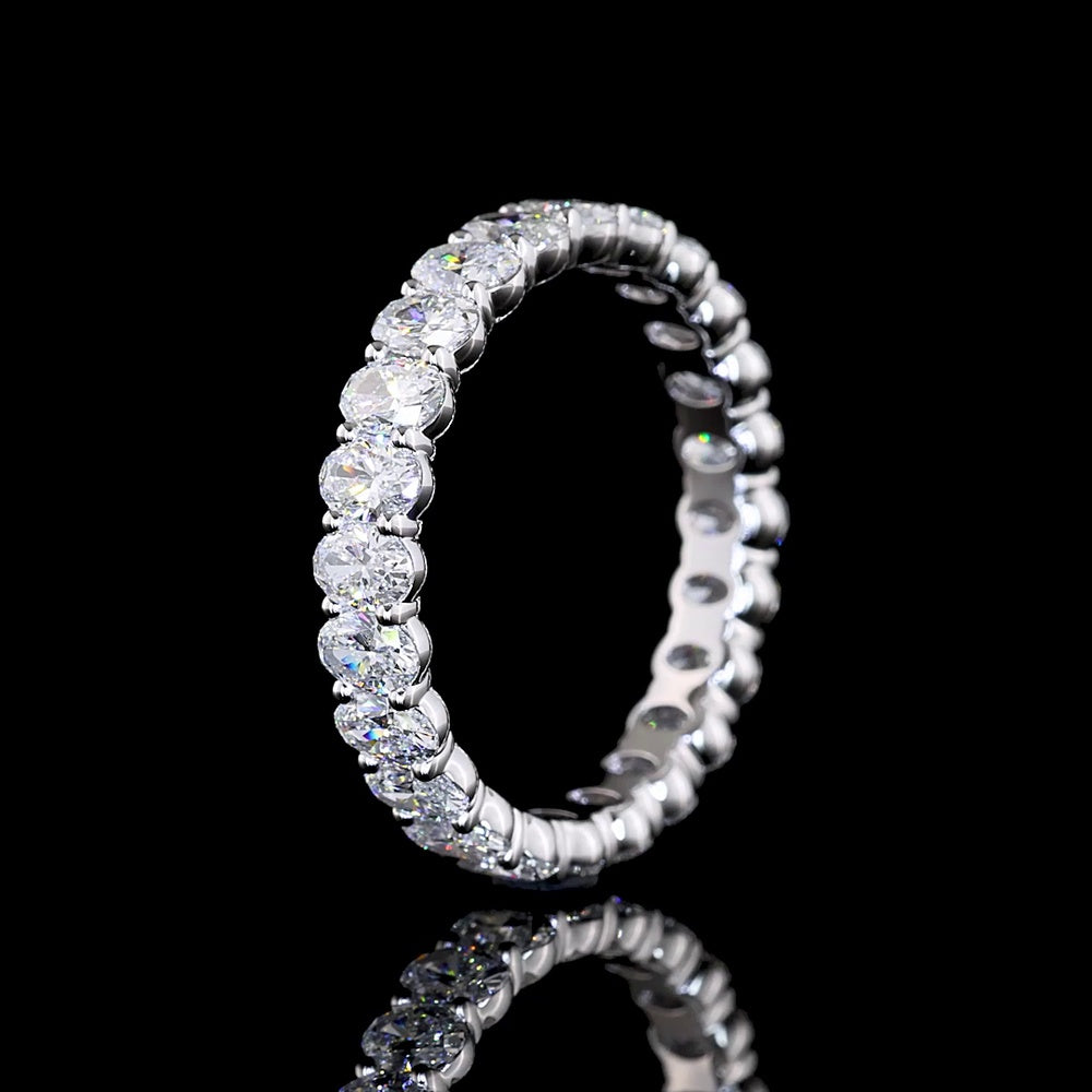 14K White Gold Eternity Band with North-South Oval Cut Lab Diamonds - 2.32 Carat Total Weight, E-F Color VS Clarity, 24 Stones in Prong Setting - Covaloro Fine Jewelry