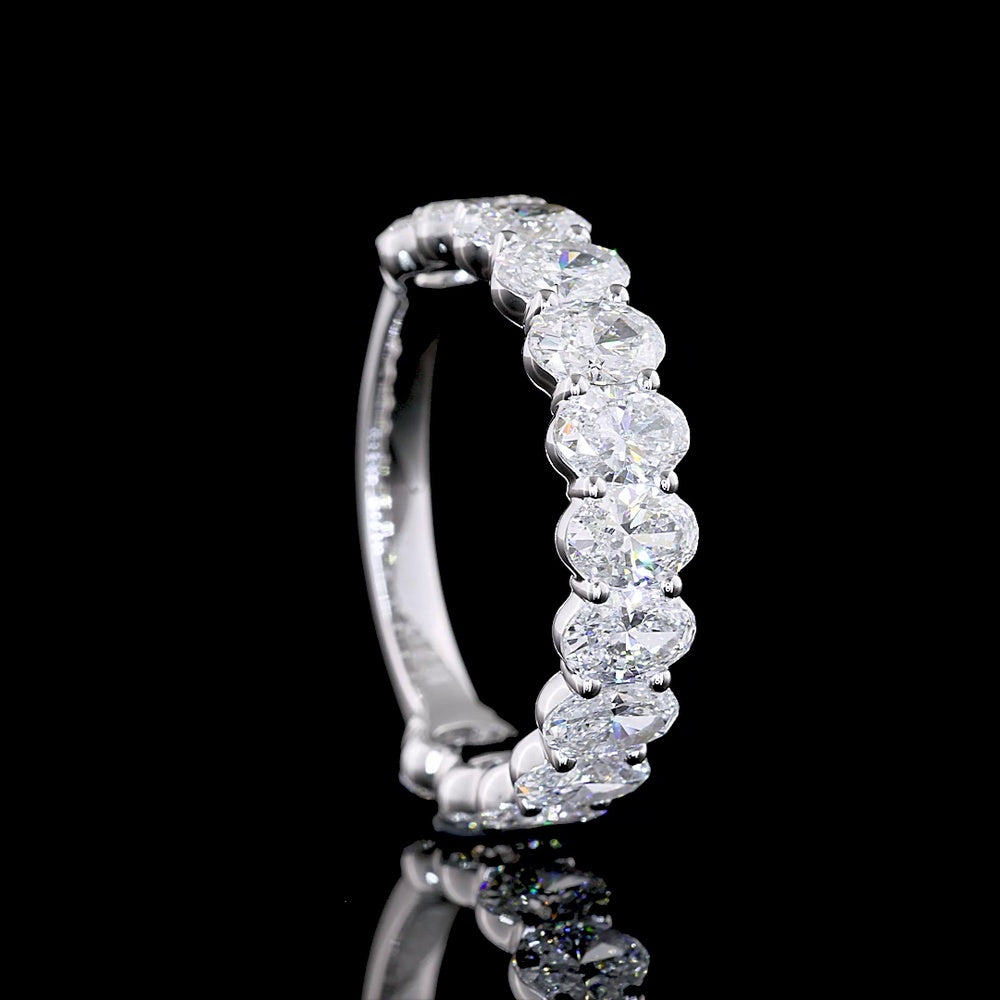 14K White Gold ¾ Eternity Band with North-South Oval Cut Lab Diamonds - 2.56 Carat Total Weight, E-F Color, VS Clarity - Covaloro Fine Jewelry