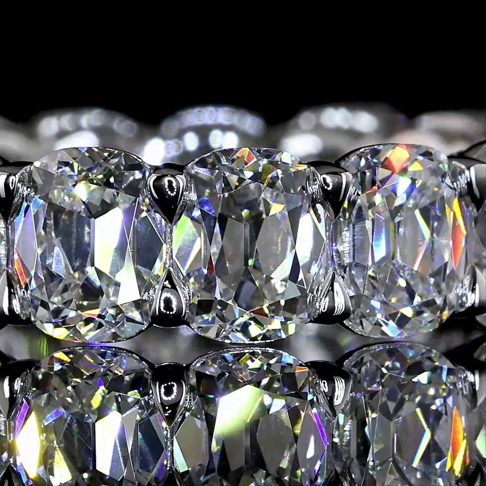 14K White Gold Eternity Band with North-South Prong Set Antique Cushion Cut Lab Diamonds - 6.15 Carats Total Diamond Weight - Covaloro Fine Jewelry