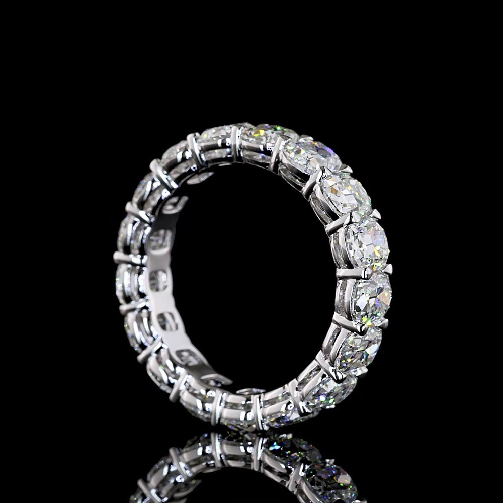14K White Gold Eternity Band with North-South Prong Set Antique Cushion Cut Lab Diamonds - 6.15 Carats Total Diamond Weight - Covaloro Fine Jewelry