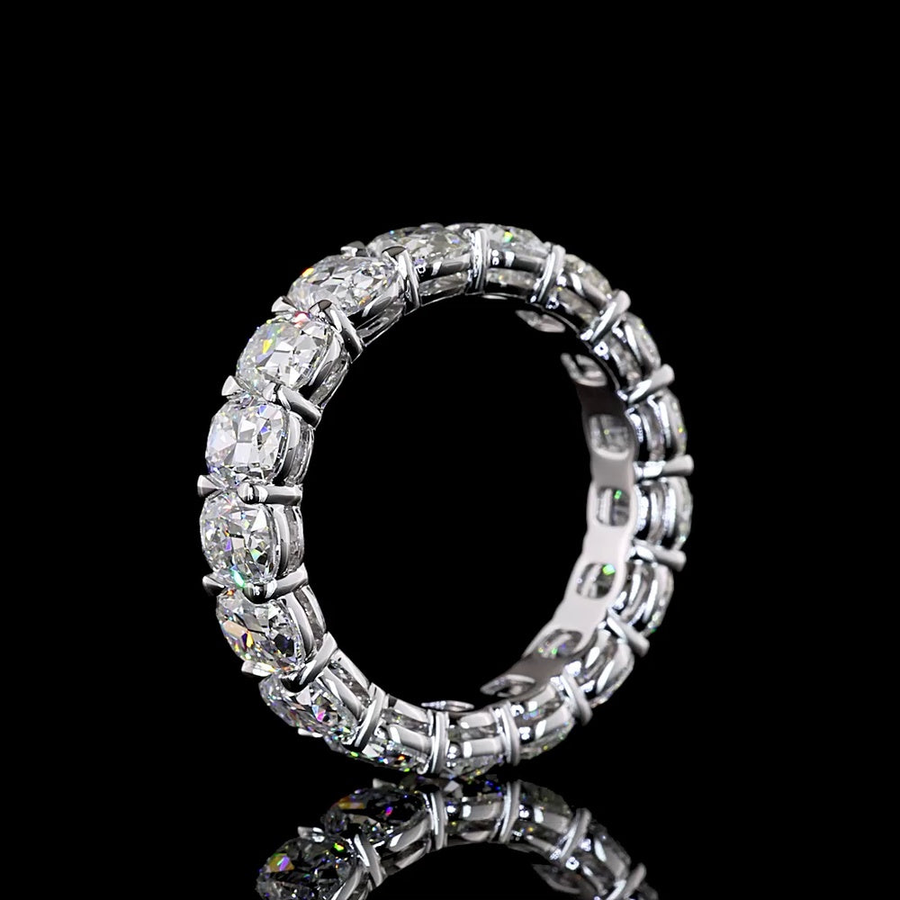 14K White Gold Eternity Band with North-South Prong Set Antique Cushion Cut Lab Diamonds - 6.15 Carats Total Diamond Weight - Covaloro Fine Jewelry