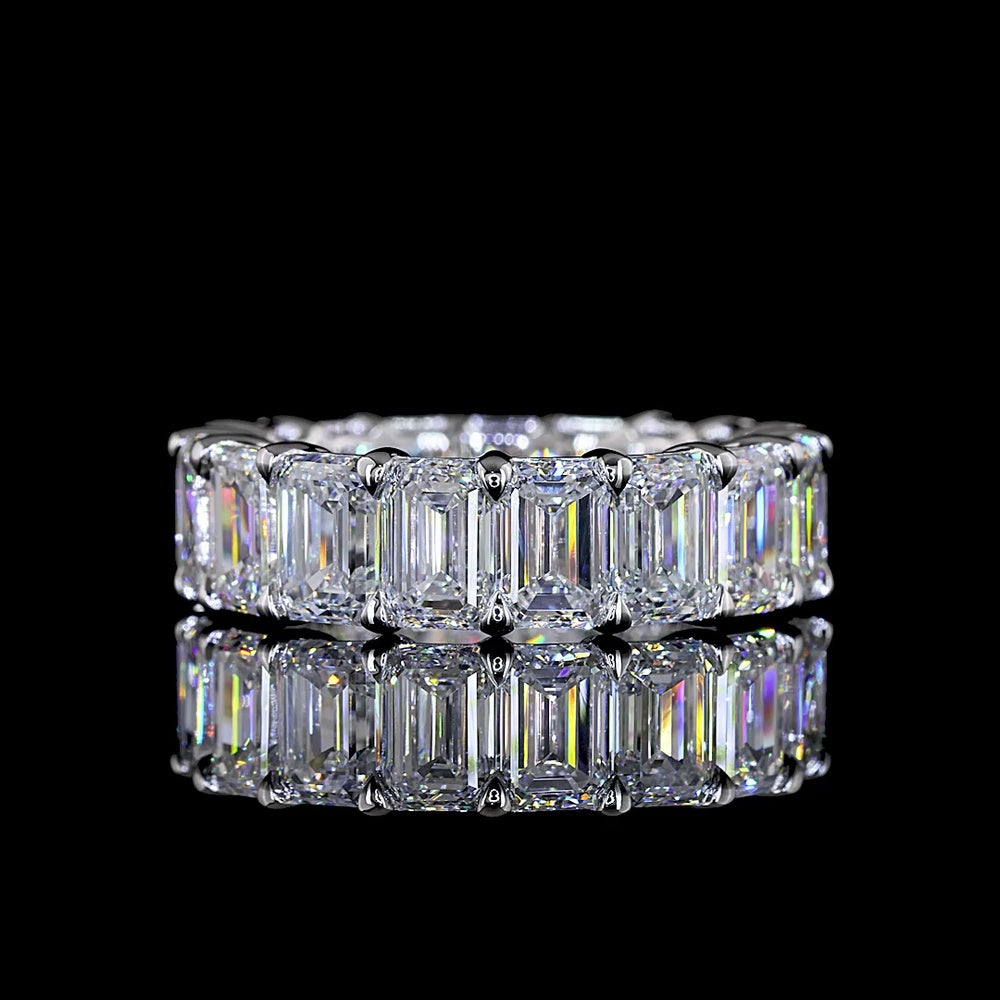 14K White Gold Eternity Band with North-South Prong Set Emerald Cut Lab Diamonds - 9.07 Carat Total Weight - Covaloro Fine Jewelry