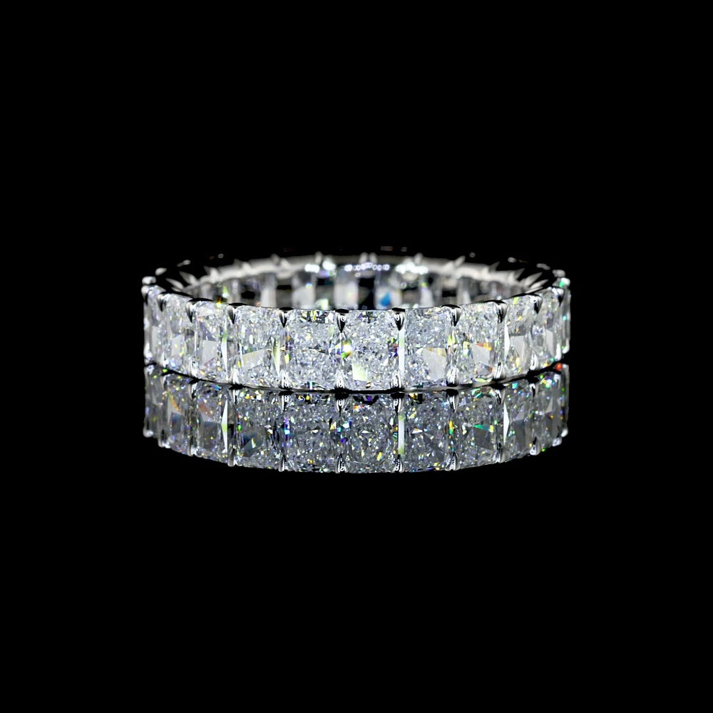 14K White Gold Eternity Band with North-South Prong Set Radiant Cut Lab Diamonds - 3.86 Total Carat Weight, E-F Color, VS2 Clarity - Covaloro Fine Jewelry