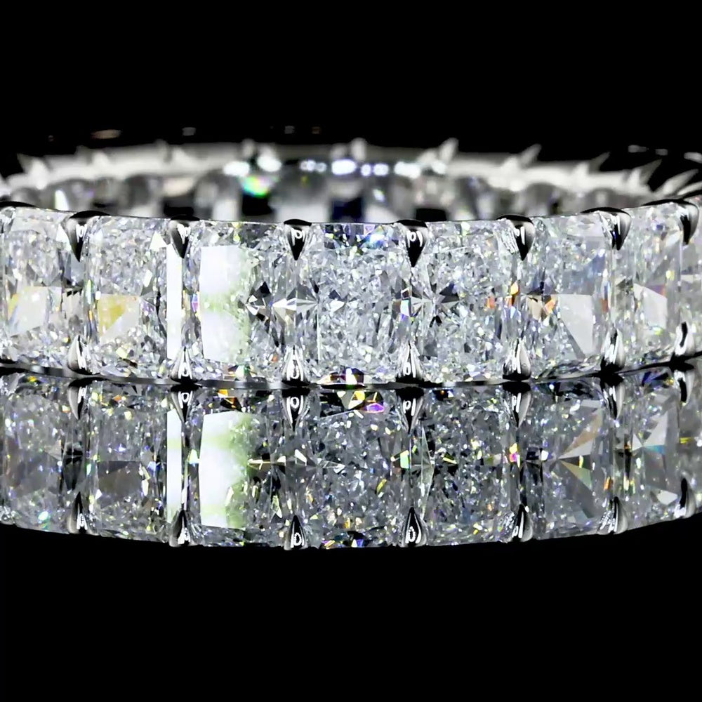 14K White Gold Eternity Band with North-South Prong Set Radiant Cut Lab Diamonds - 3.86 Total Carat Weight, E-F Color, VS2 Clarity - Covaloro Fine Jewelry