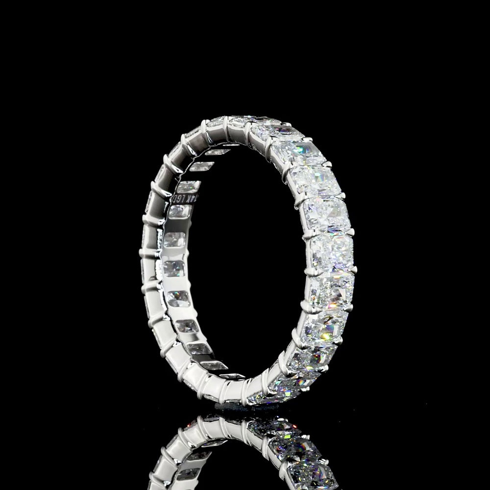 14K White Gold Eternity Band with North-South Prong Set Radiant Cut Lab Diamonds - 3.86 Total Carat Weight, E-F Color, VS2 Clarity - Covaloro Fine Jewelry