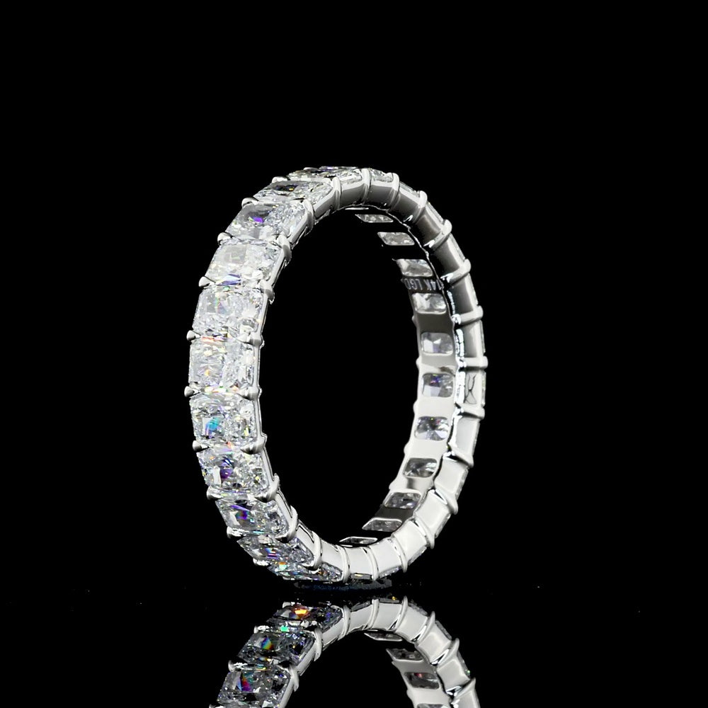 14K White Gold Eternity Band with North-South Prong Set Radiant Cut Lab Diamonds - 3.86 Total Carat Weight, E-F Color, VS2 Clarity - Covaloro Fine Jewelry