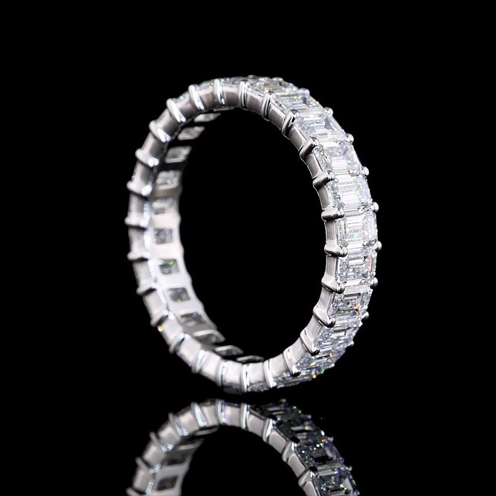 14K White Gold Eternity Band with North-South Set Emerald Cut Lab Diamonds - 3.14 Carat Total Weight, E-F Color, VS Clarity - Covaloro Fine Jewelry