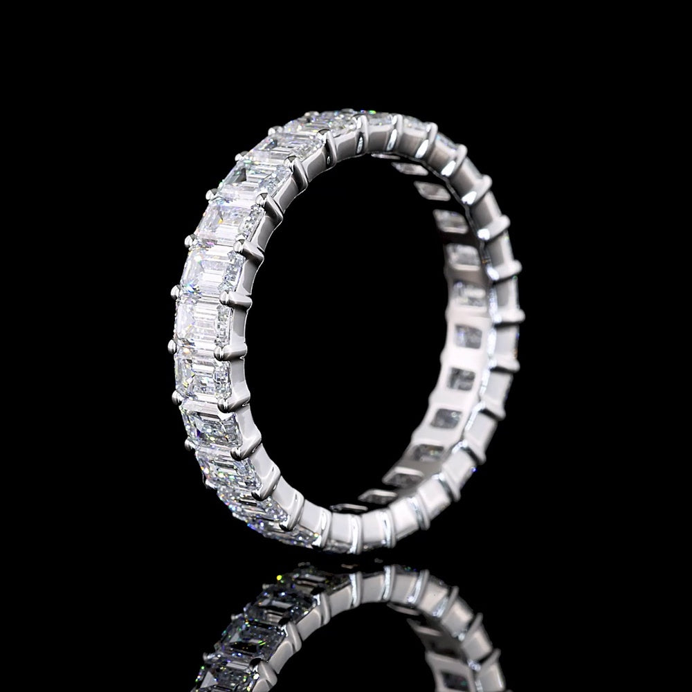 14K White Gold Eternity Band with North-South Set Emerald Cut Lab Diamonds - 3.14 Carat Total Weight, E-F Color, VS Clarity - Covaloro Fine Jewelry