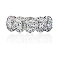 14K White Gold Eternity Band with Oval-Cut Halo Diamonds - 1.02 Carats Total Diamond Weight