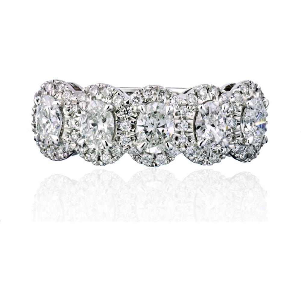 14K White Gold Eternity Band with Oval-Cut Halo Diamonds - 1.02 Carats Total Diamond Weight