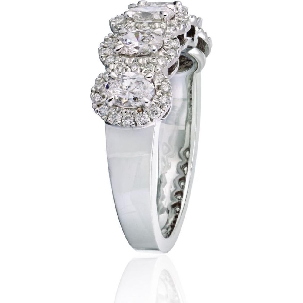 14K White Gold Eternity Band with Oval-Cut Halo Diamonds - 1.02 Carats Total Diamond Weight