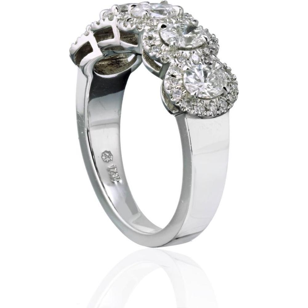 14K White Gold Eternity Band with Oval-Cut Halo Diamonds - 1.02 Carats Total Diamond Weight