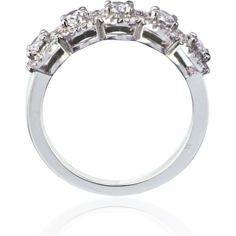 14K White Gold Eternity Band with Oval-Cut Halo Diamonds - 1.02 Carats Total Diamond Weight
