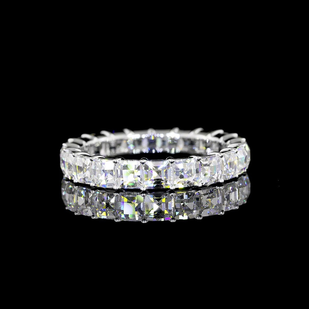 14K White Gold Eternity Band with Prong Set Antique Asscher Cut Lab Diamonds - 3.36 Carat Total Weight, E-F Color, VVS2 Clarity - Covaloro Fine Jewelry