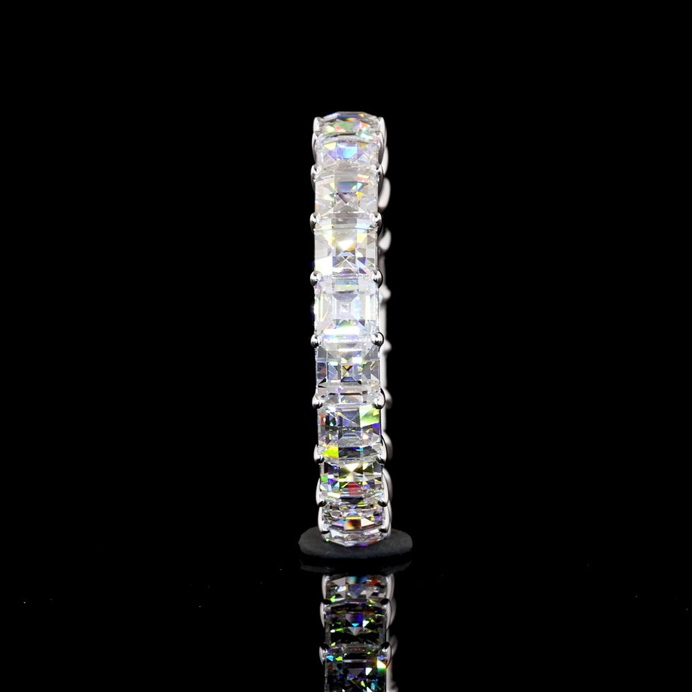 14K White Gold Eternity Band with Prong Set Antique Asscher Cut Lab Diamonds - 3.36 Carat Total Weight, E-F Color, VVS2 Clarity - Covaloro Fine Jewelry