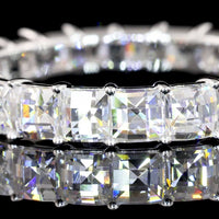 14K White Gold Eternity Band with Prong Set Antique Asscher Cut Lab Diamonds - 3.36 Carat Total Weight, E-F Color, VVS2 Clarity - Covaloro Fine Jewelry