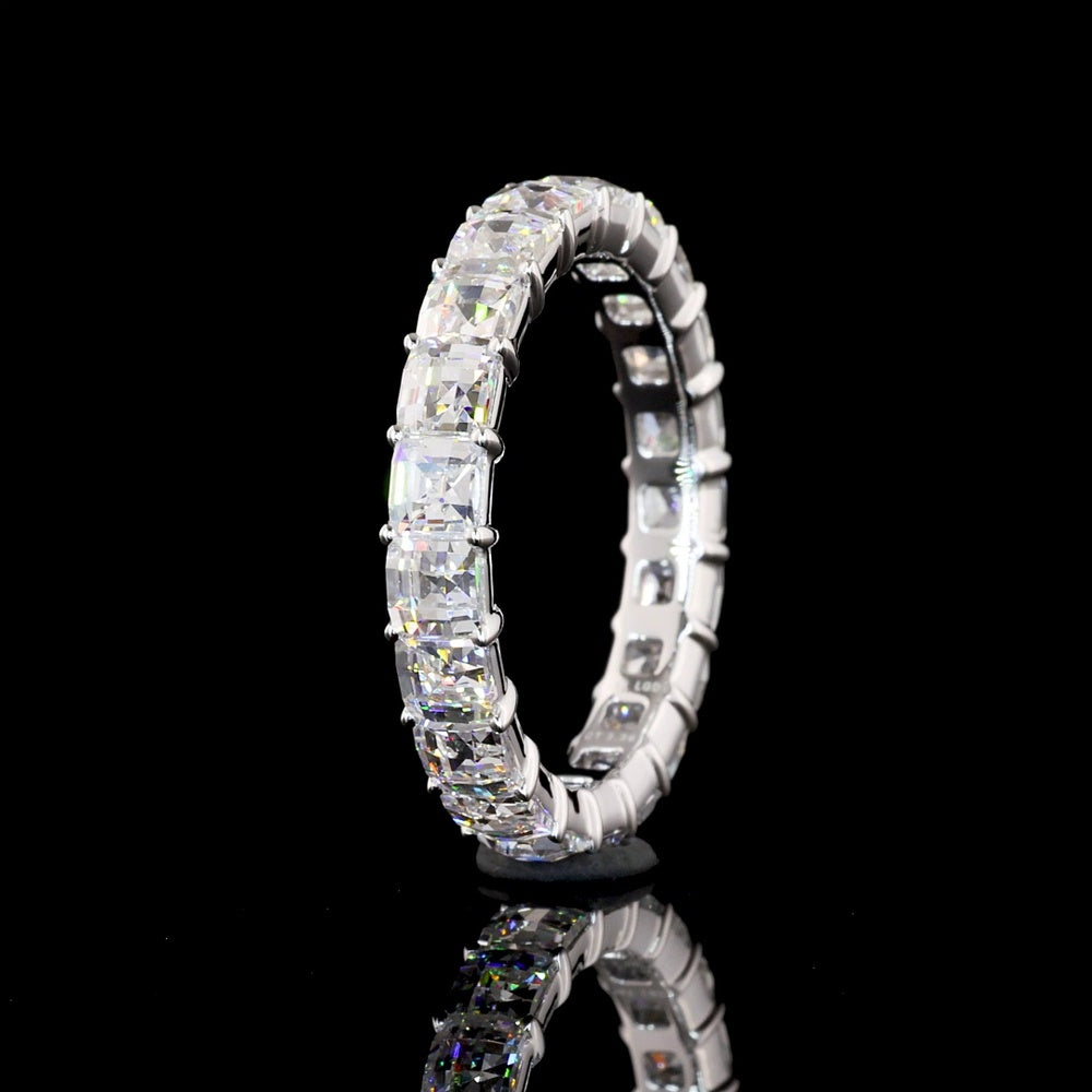 14K White Gold Eternity Band with Prong Set Antique Asscher Cut Lab Diamonds - 3.36 Carat Total Weight, E-F Color, VVS2 Clarity - Covaloro Fine Jewelry