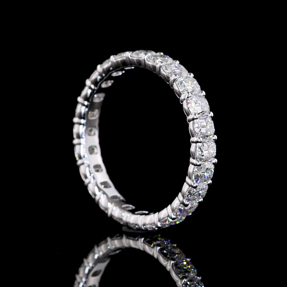 14K White Gold Eternity Band with Prong Set Antique Cushion Cut Lab Diamonds - 2.61 Carats Total Diamond Weight - Covaloro Fine Jewelry