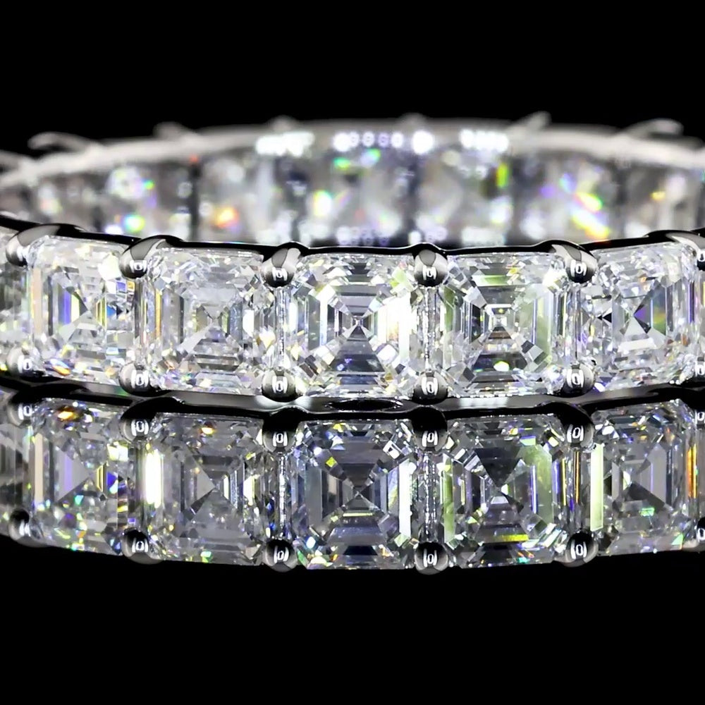 14K White Gold Eternity Band with Prong-Set Asscher Cut Lab Diamonds - 2.85 Carat Total Weight, 21 Stones, E-F Color VS1 Clarity - Covaloro Fine Jewelry