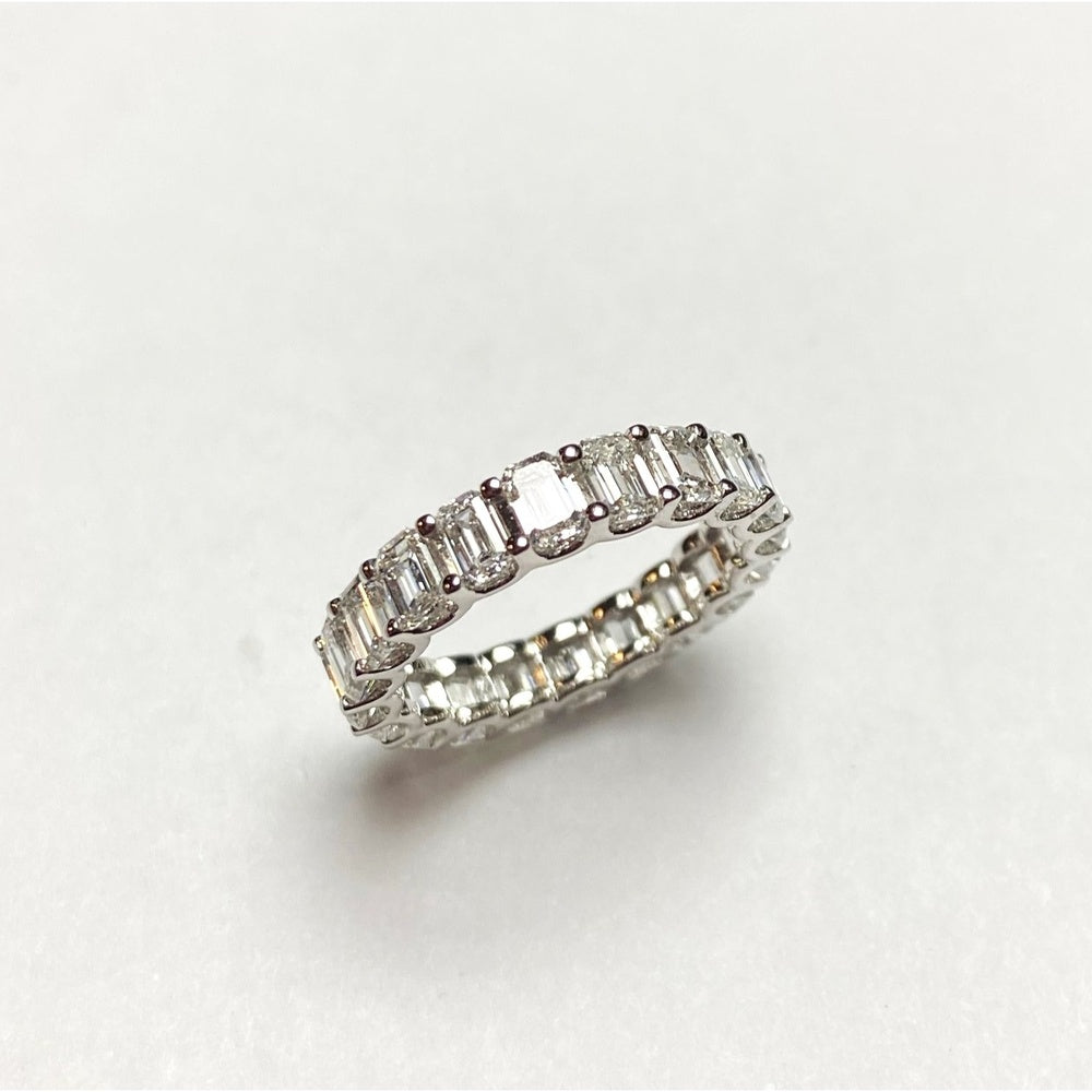 14K White Gold Eternity Band with Prong-Set Emerald Cut Diamonds - 4.20 Carat Total Diamond Weight by Auriventus