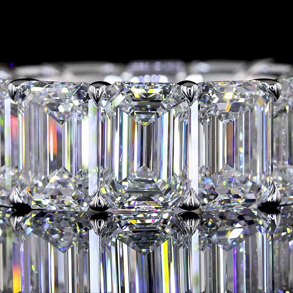 14K White Gold Eternity Band with Prong Set Emerald Cut Lab Diamonds - 14.38 Carat Total Weight, E-F Color, VVS2 Clarity - Covaloro Fine Jewelry