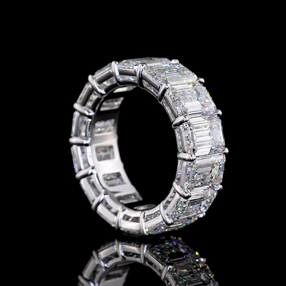 14K White Gold Eternity Band with Prong Set Emerald Cut Lab Diamonds - 14.38 Carat Total Weight, E-F Color, VVS2 Clarity - Covaloro Fine Jewelry