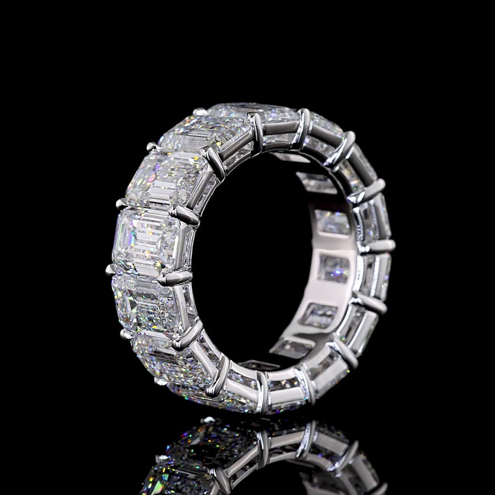 14K White Gold Eternity Band with Prong Set Emerald Cut Lab Diamonds - 14.38 Carat Total Weight, E-F Color, VVS2 Clarity - Covaloro Fine Jewelry