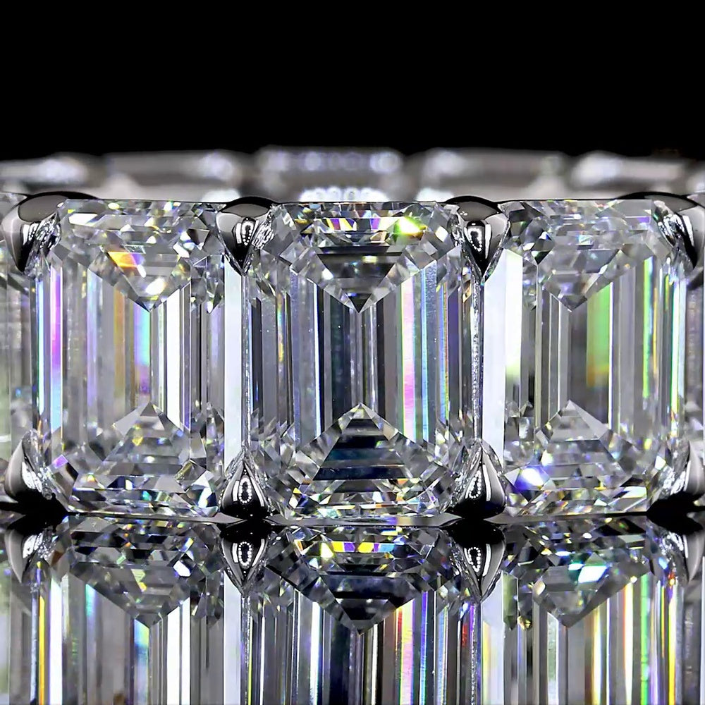 14K White Gold Eternity Band with Prong Set Emerald Cut Lab Diamonds - 15.37 Carat Total Diamond Weight - Covaloro Fine Jewelry