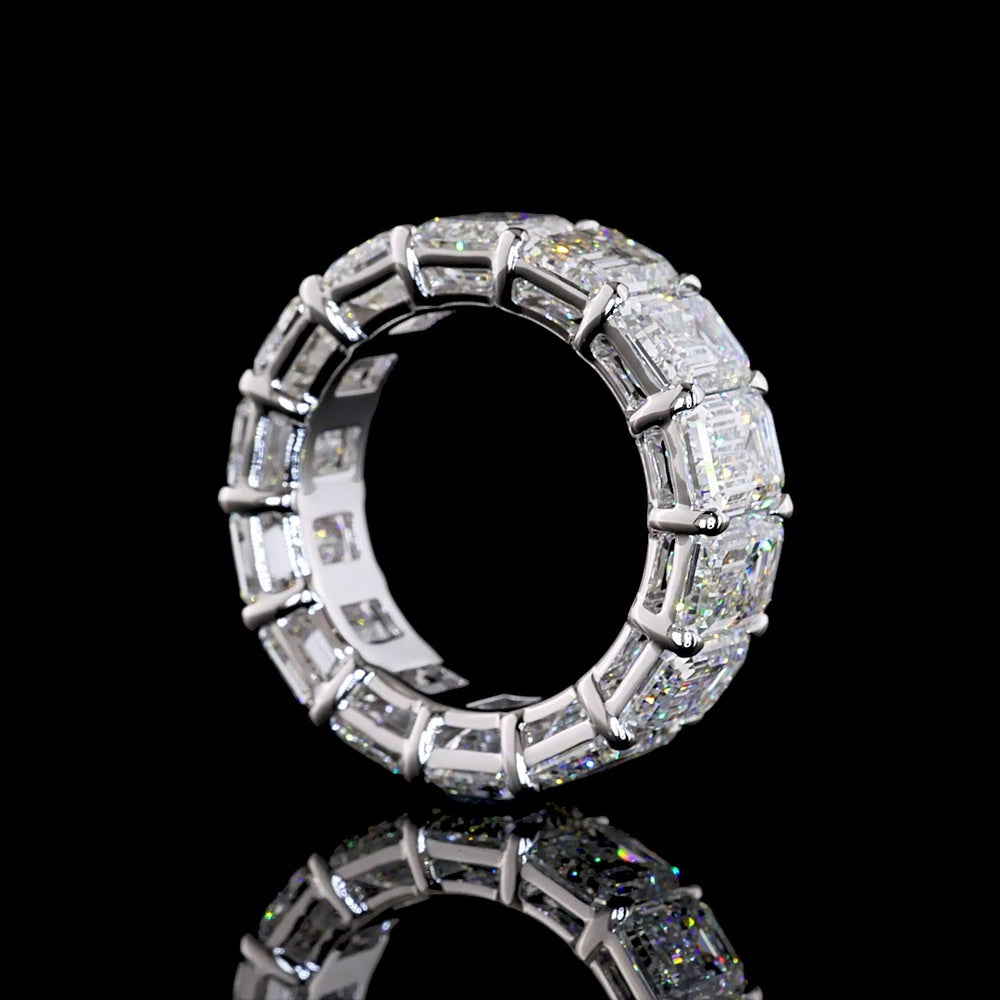 14K White Gold Eternity Band with Prong Set Emerald Cut Lab Diamonds - 15.37 Carat Total Diamond Weight - Covaloro Fine Jewelry