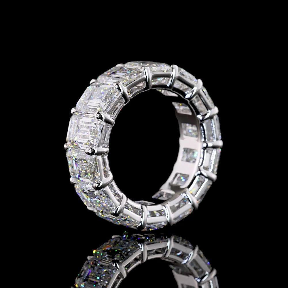 14K White Gold Eternity Band with Prong Set Emerald Cut Lab Diamonds - 15.37 Carat Total Diamond Weight - Covaloro Fine Jewelry