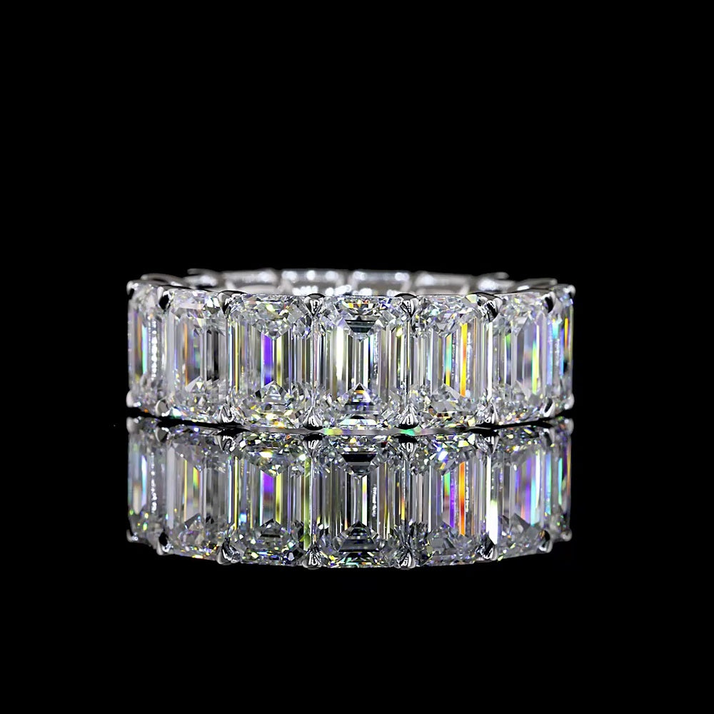 14K White Gold Eternity Band with Prong Set Emerald Cut Lab Diamonds E-F VS - 13.61 Carat Total Diamond Weight - Covaloro Fine Jewelry